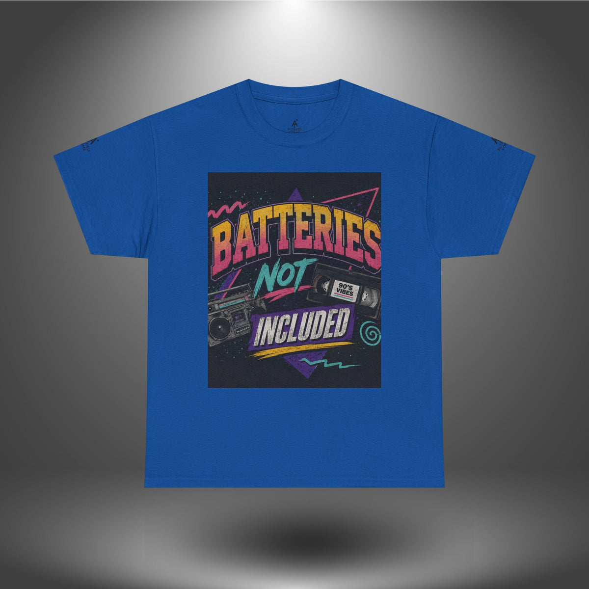 Batteries Not Included Graphic Tee — Retro 80s VHS Cassette Shirt