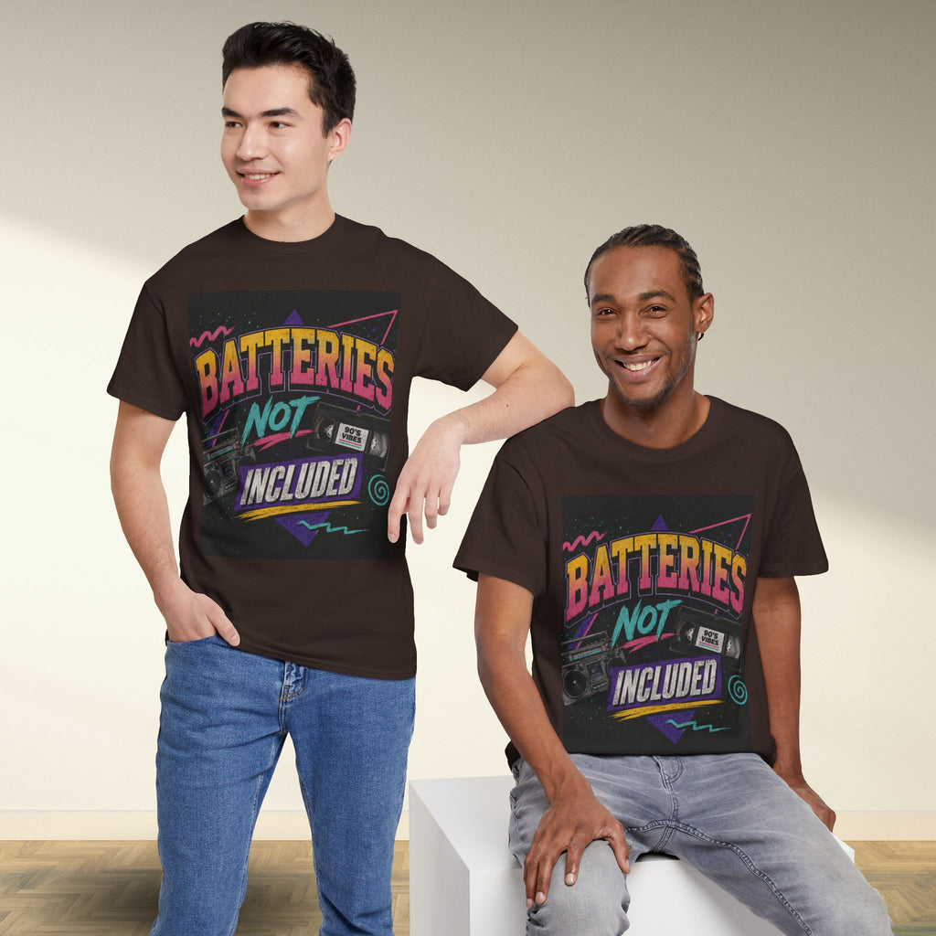Batteries Not Included Graphic Tee — Retro 80s VHS Cassette Shirt