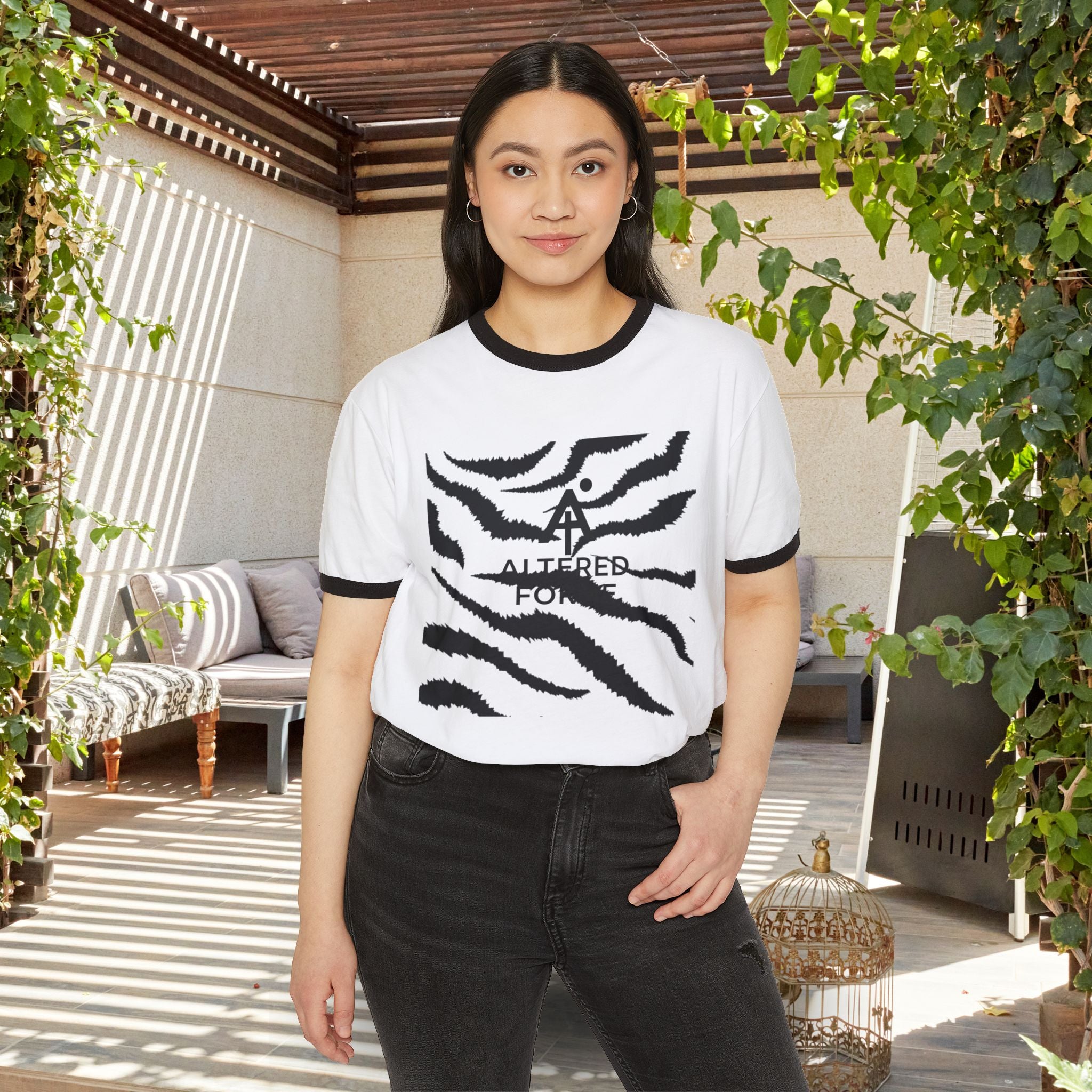 Zebra Stripe 'Altered Focus' Ringer T-Shirt