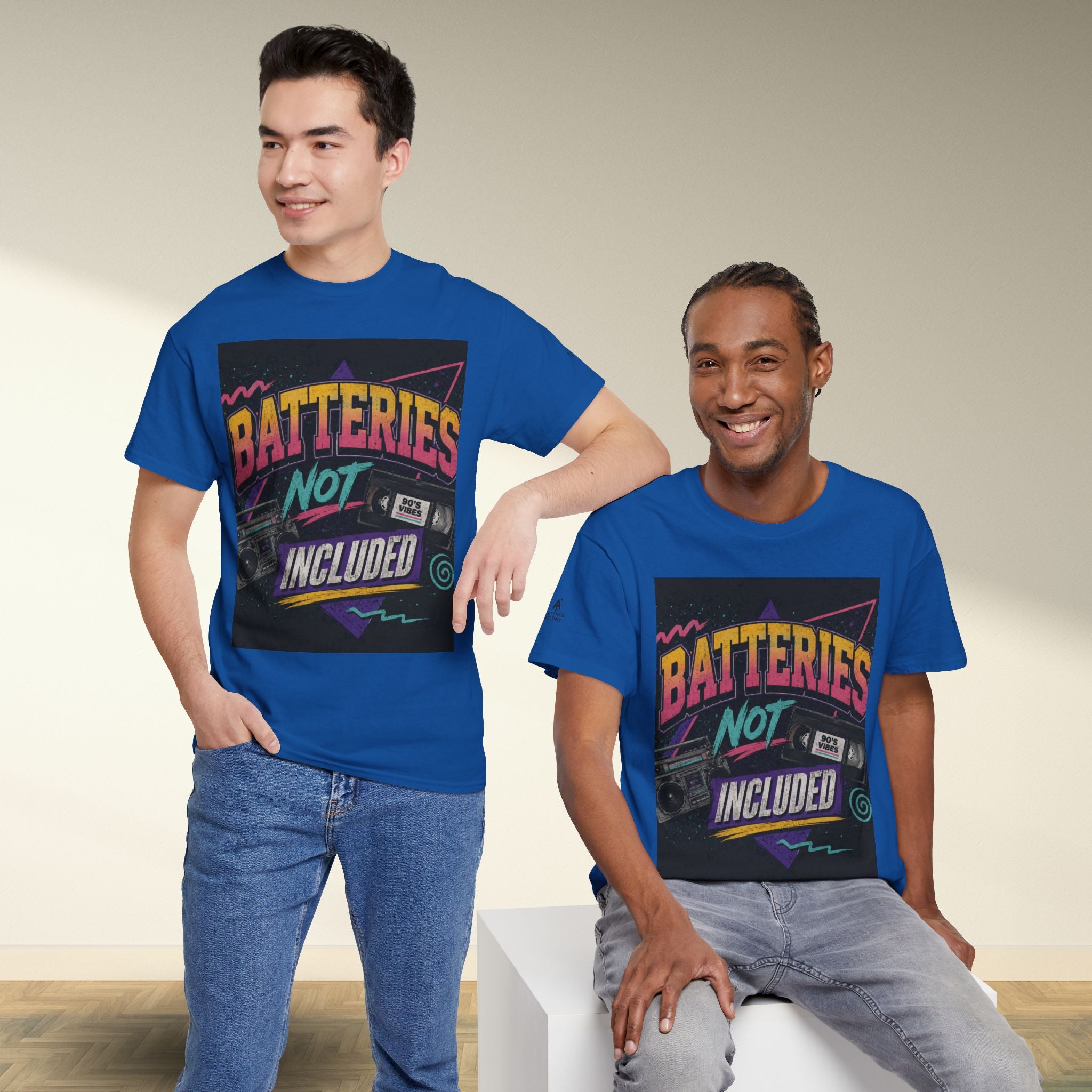 Batteries Not Included Graphic Tee — Retro 80s VHS Cassette Shirt