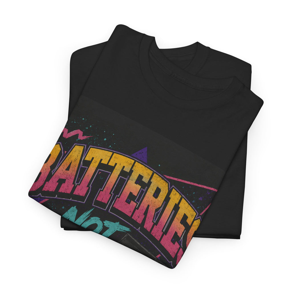 Batteries Not Included Graphic Tee — Retro 80s VHS Cassette Shirt