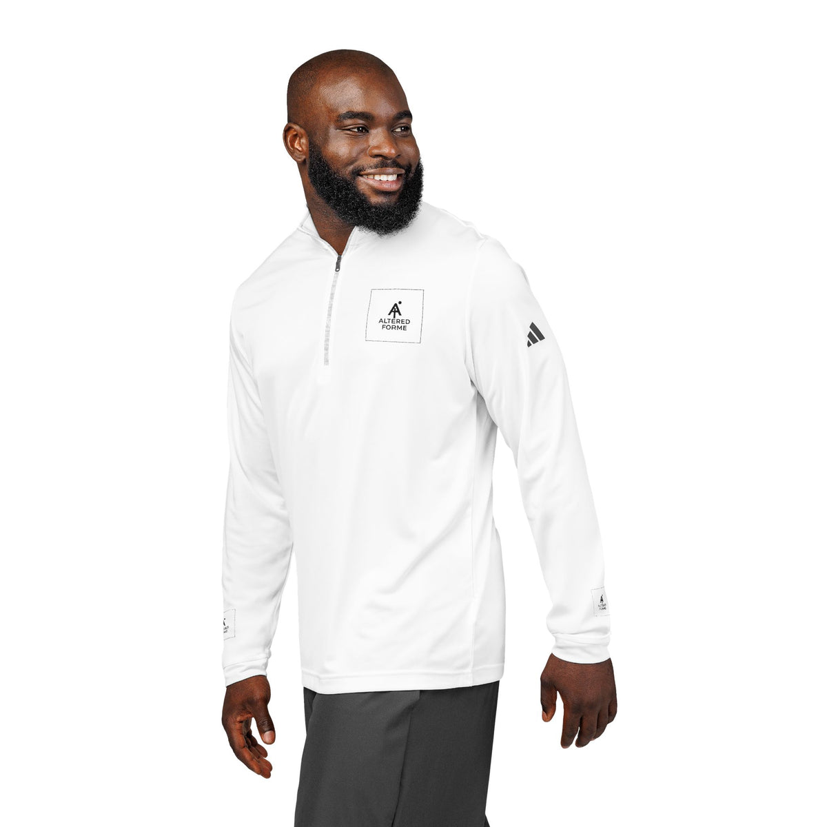 Embroidered adidas Quarter-Zip Pullover — Minimal White Performance Top
