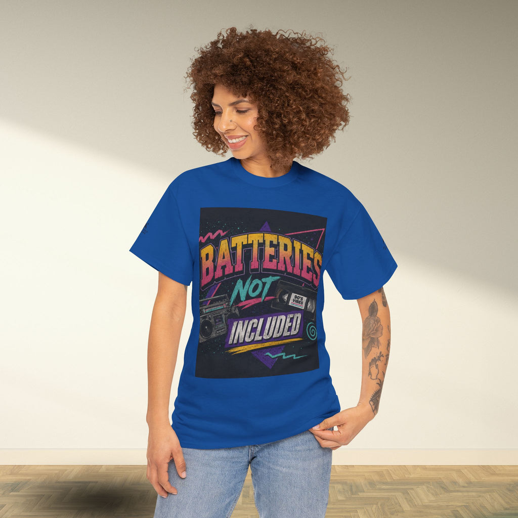 Batteries Not Included Graphic Tee — Retro 80s VHS Cassette Shirt