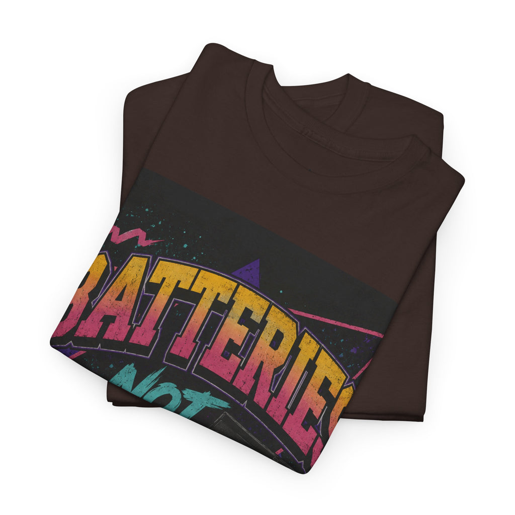 Batteries Not Included Graphic Tee — Retro 80s VHS Cassette Shirt