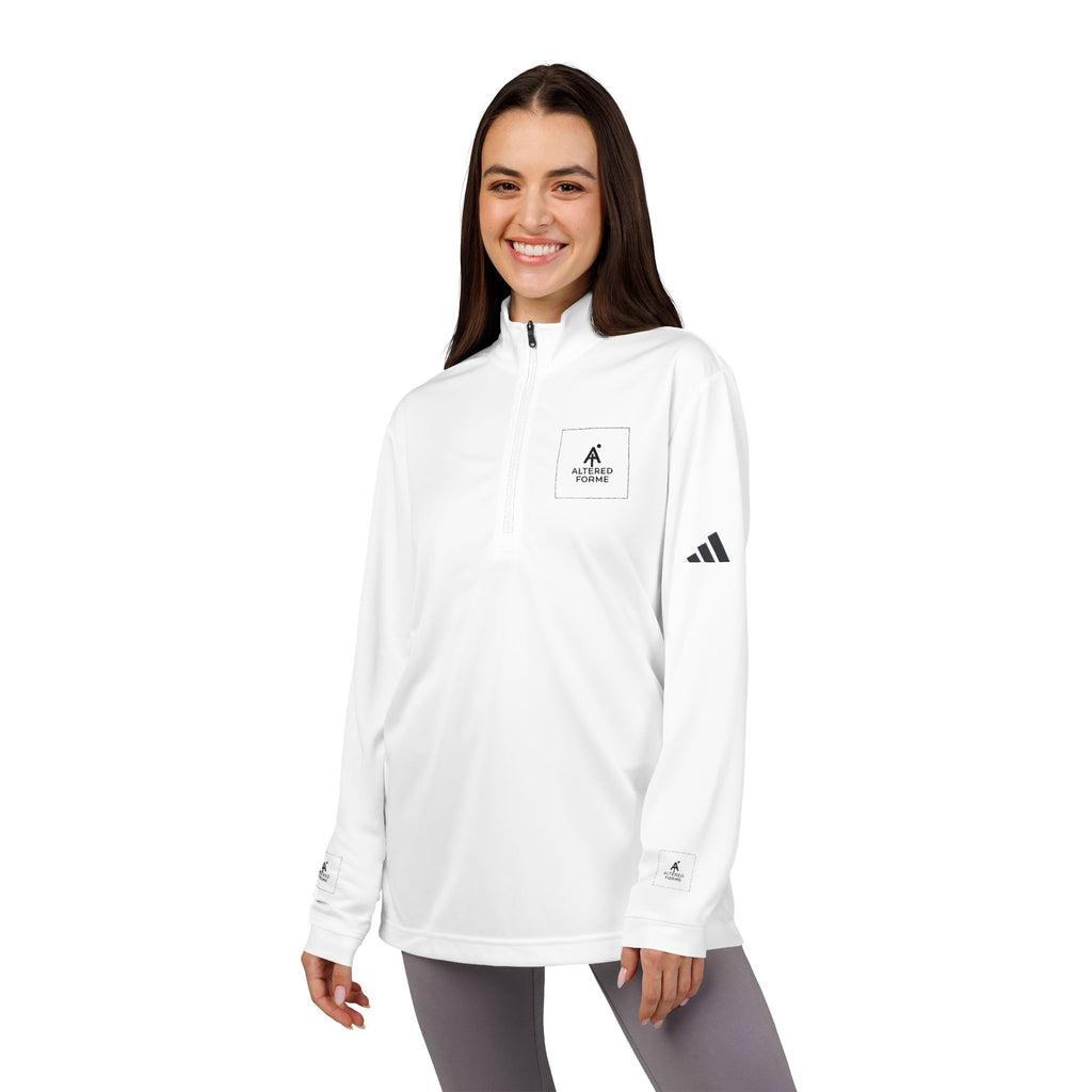 Embroidered adidas Quarter-Zip Pullover — Minimal White Performance Top