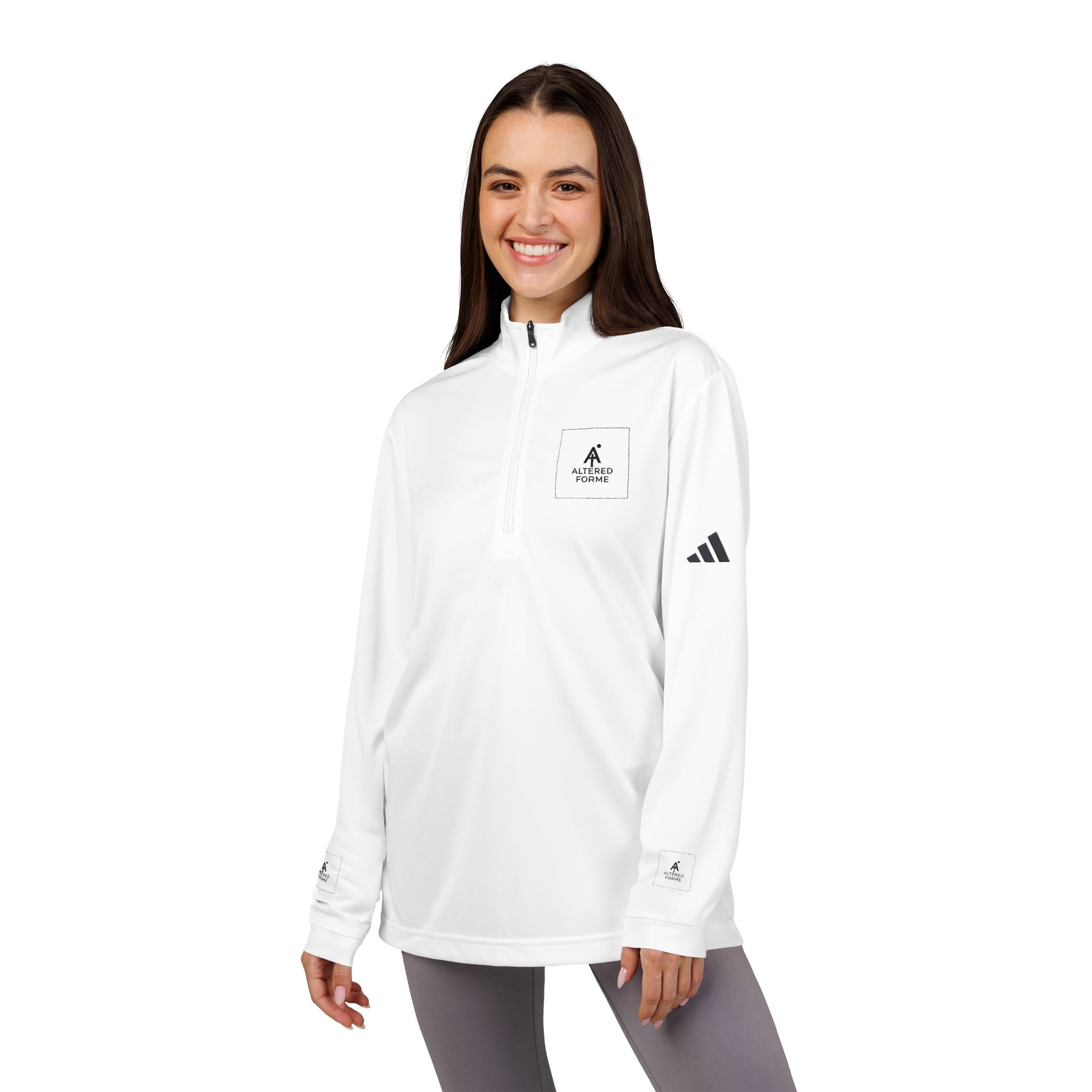 Embroidered adidas Quarter-Zip Pullover — Minimal White Performance Top