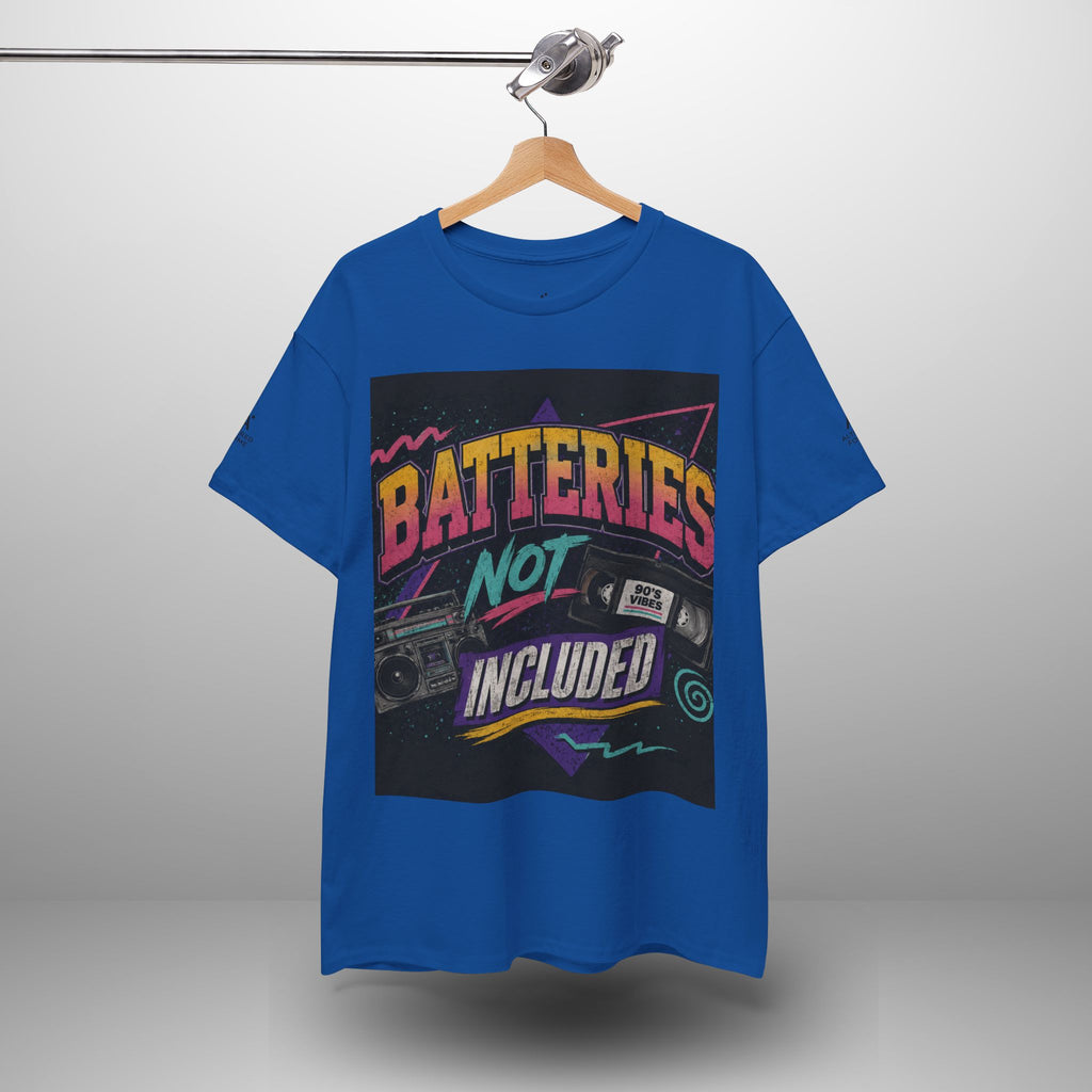 Batteries Not Included Graphic Tee — Retro 80s VHS Cassette Shirt