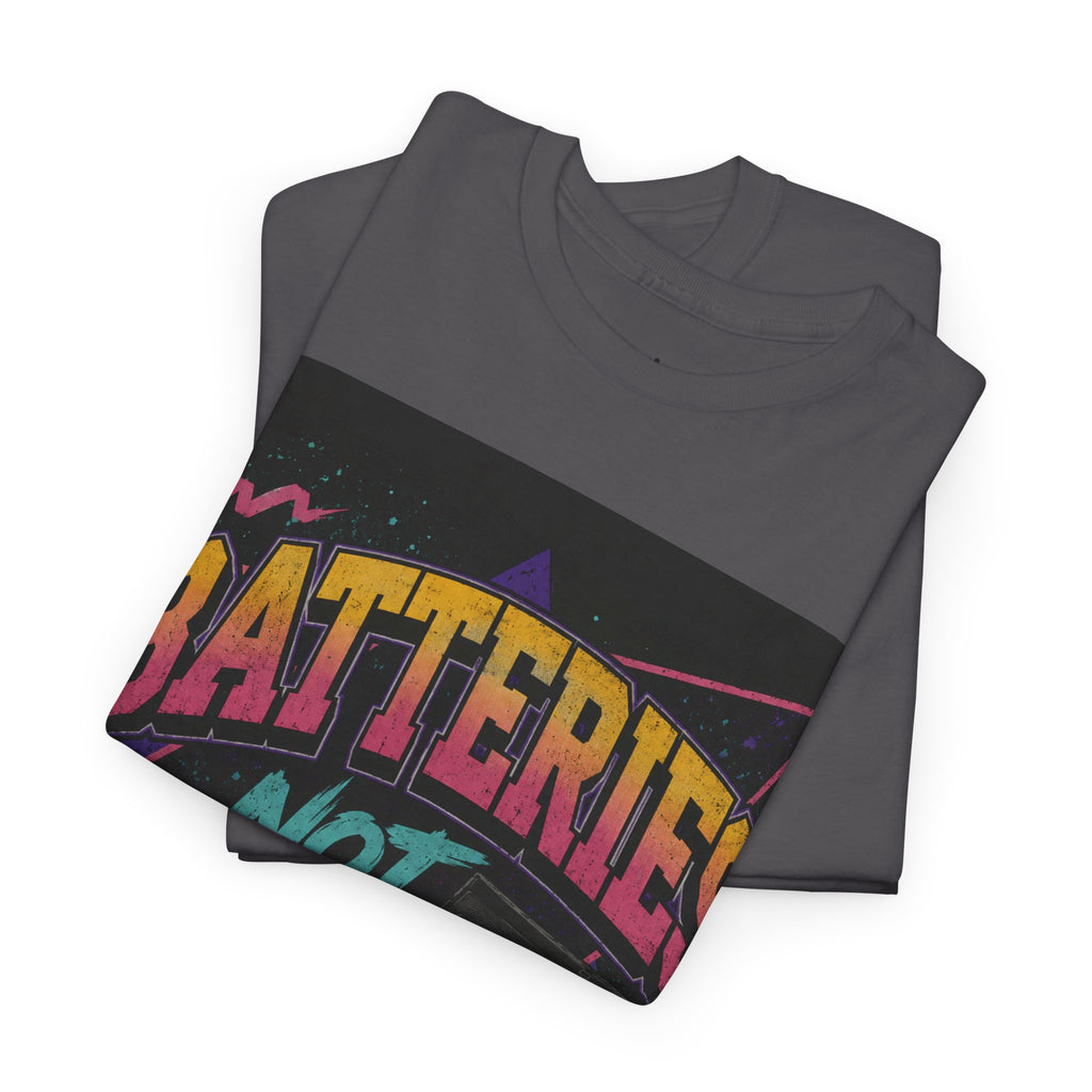 Batteries Not Included Graphic Tee — Retro 80s VHS Cassette Shirt