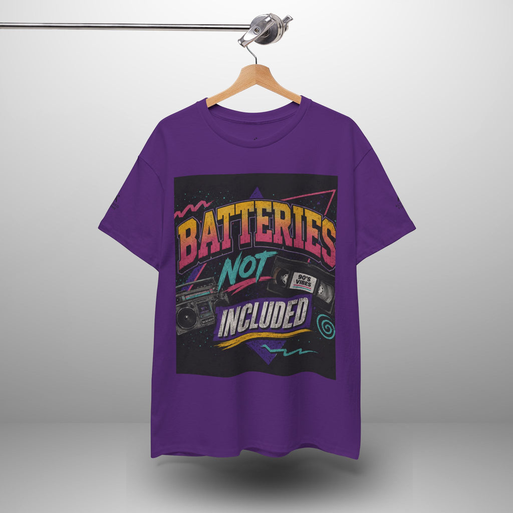 Batteries Not Included Graphic Tee — Retro 80s VHS Cassette Shirt