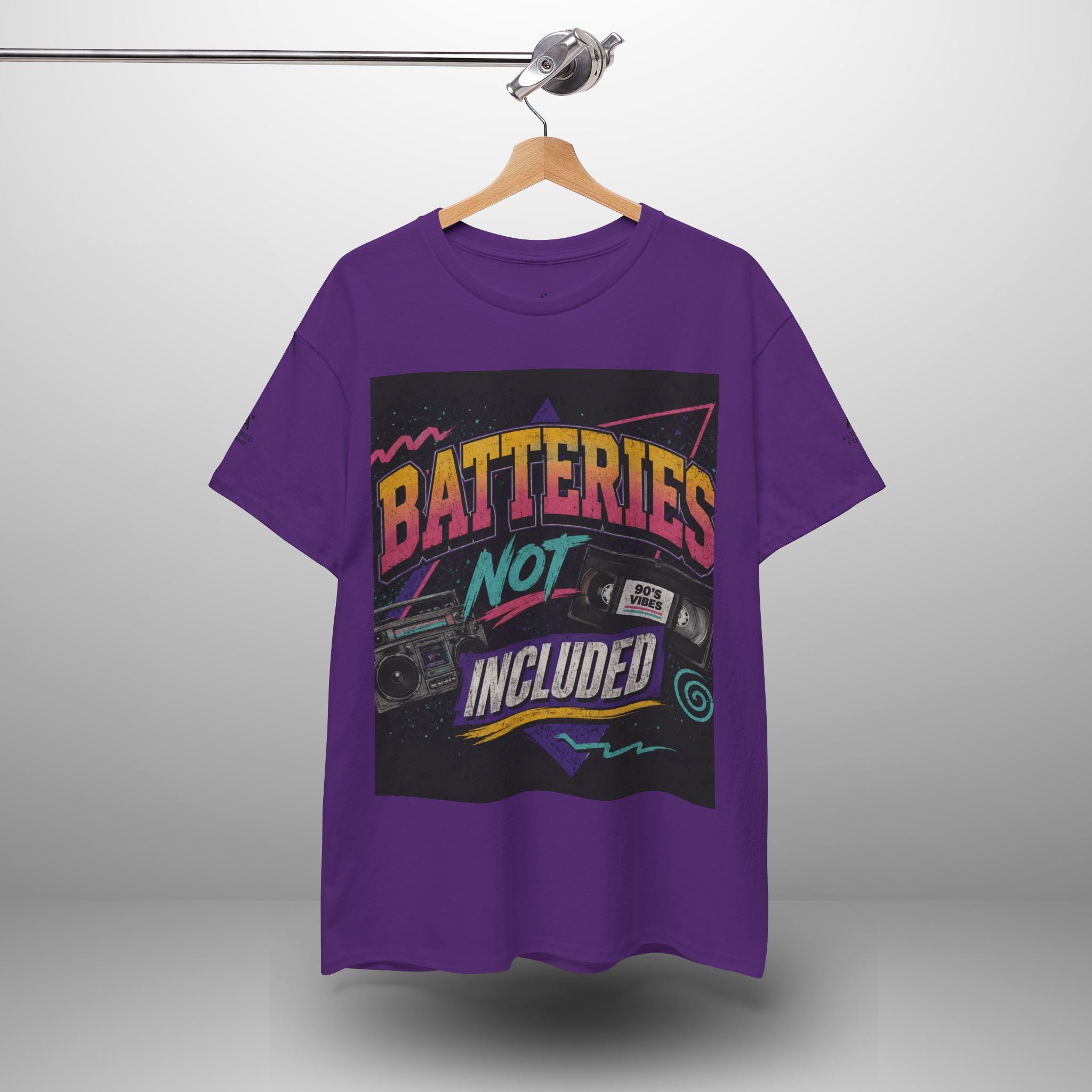 Batteries Not Included Graphic Tee — Retro 80s VHS Cassette Shirt