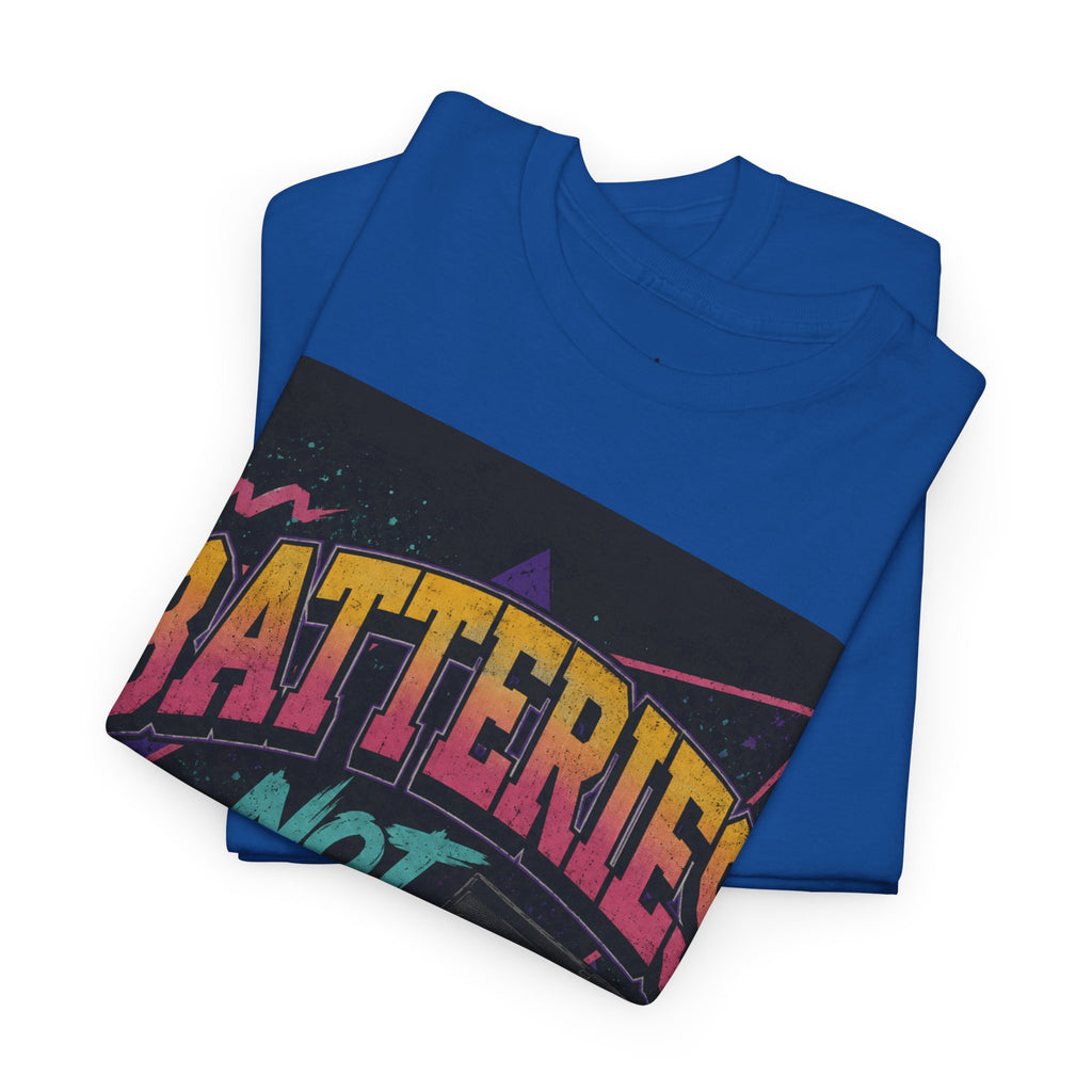 Batteries Not Included Graphic Tee — Retro 80s VHS Cassette Shirt