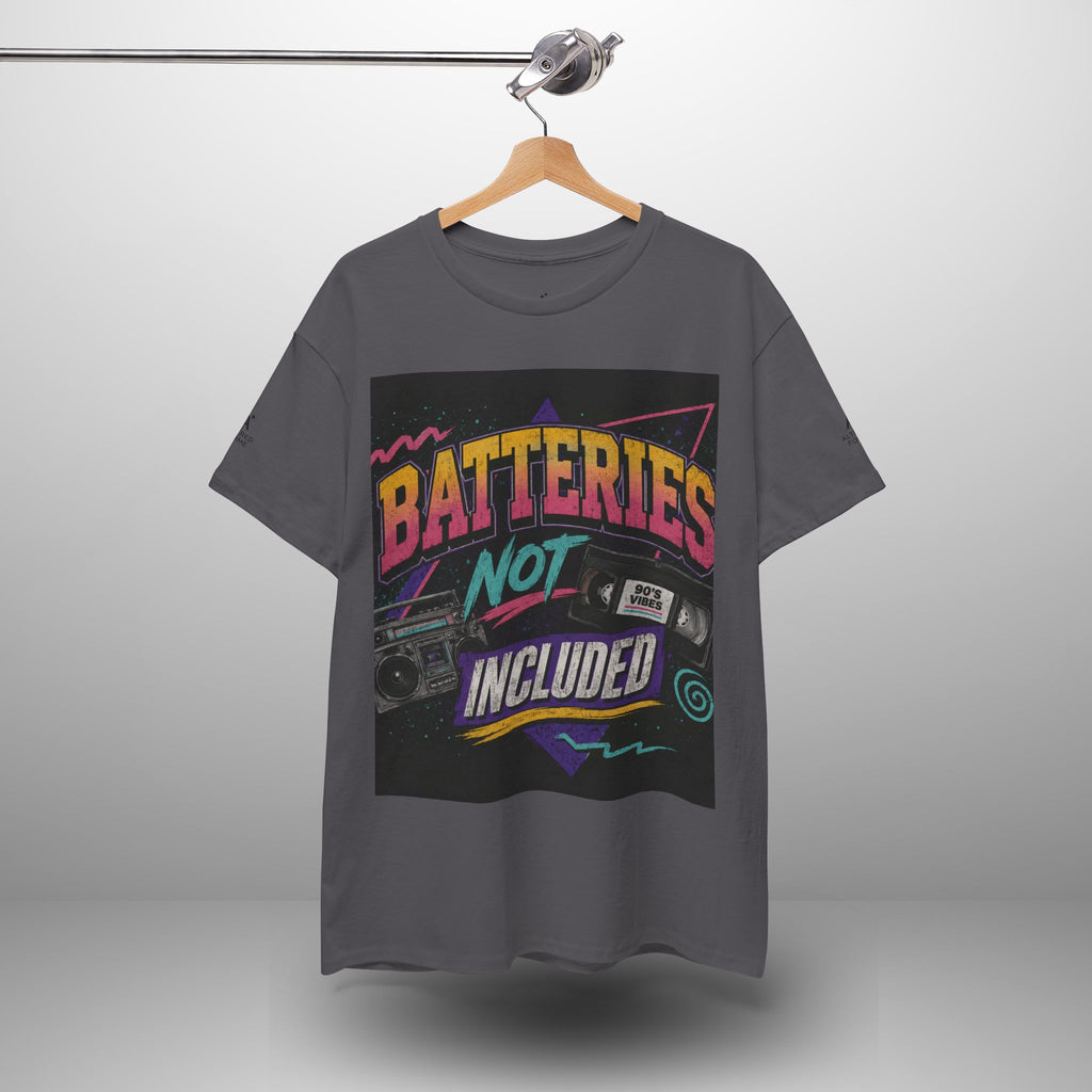 Batteries Not Included Graphic Tee — Retro 80s VHS Cassette Shirt