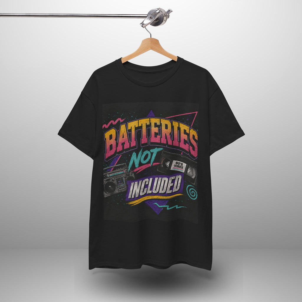 Batteries Not Included Graphic Tee — Retro 80s VHS Cassette Shirt