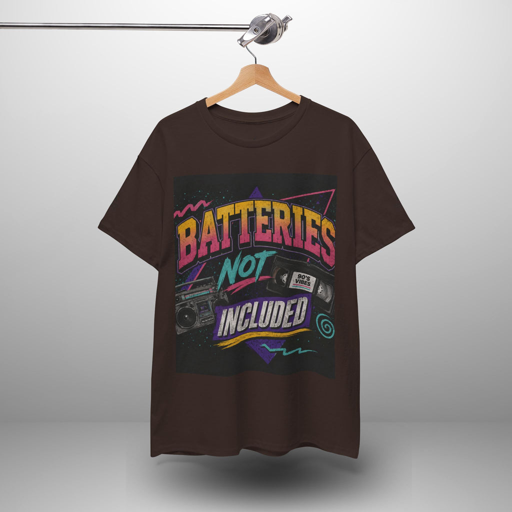 Batteries Not Included Graphic Tee — Retro 80s VHS Cassette Shirt