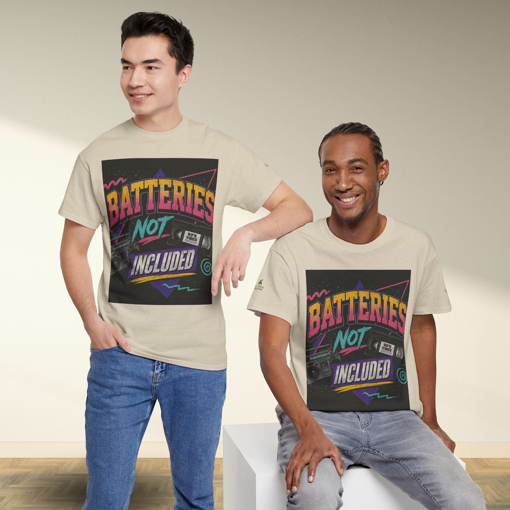 Batteries Not Included Graphic Tee — Retro 80s VHS Cassette Shirt