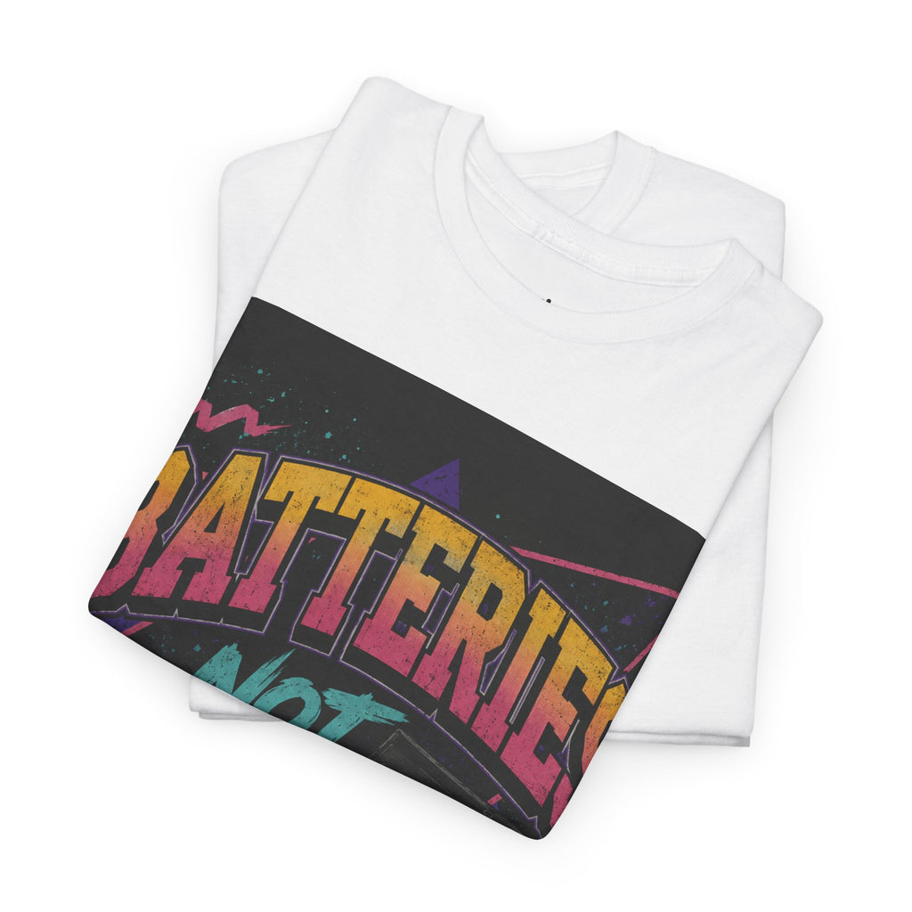Batteries Not Included Graphic Tee — Retro 80s VHS Cassette Shirt