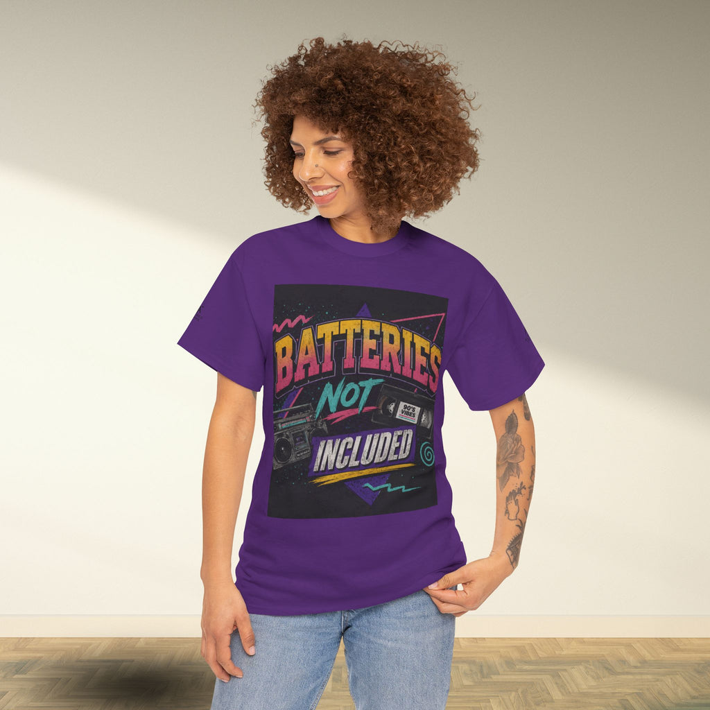 Batteries Not Included Graphic Tee — Retro 80s VHS Cassette Shirt