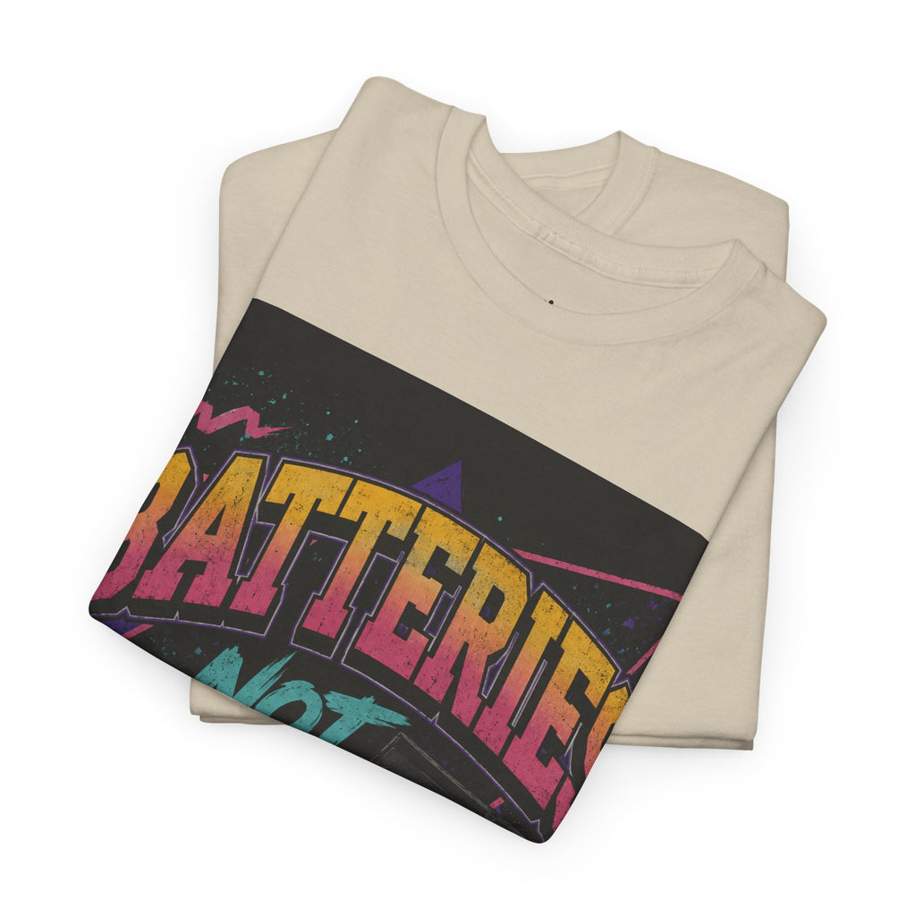 Batteries Not Included Graphic Tee — Retro 80s VHS Cassette Shirt
