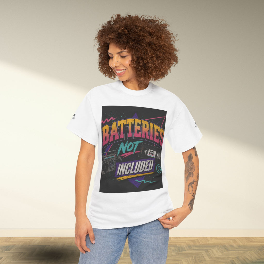 Batteries Not Included Graphic Tee — Retro 80s VHS Cassette Shirt