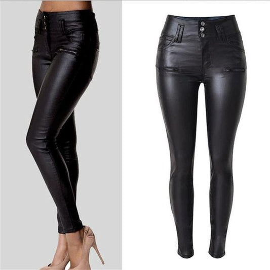 Explosion high waist Slim leather pants
